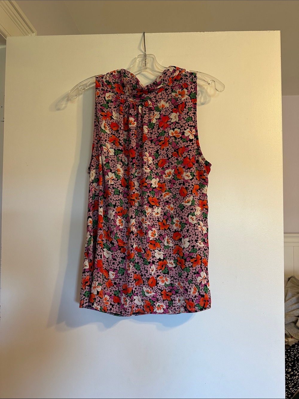 Ann Taylor Floral Mock Neck Sleeveless Top - Pink, Red, Green